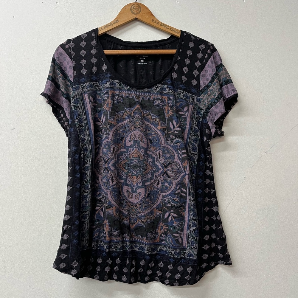 Lucky brand women’s printed BoHo hippie T-shirt, xxl 1x